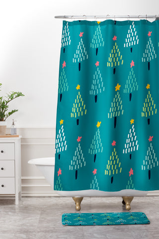 Sam Osborne Dotty Christmas Trees Evergreen Shower Curtain And Mat