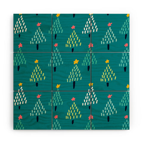 Sam Osborne Dotty Christmas Trees Evergreen Wood Wall Mural