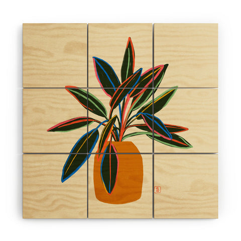 sandrapoliakov PLANT WITH COLOURFUL LEAVES Wood Wall Mural
