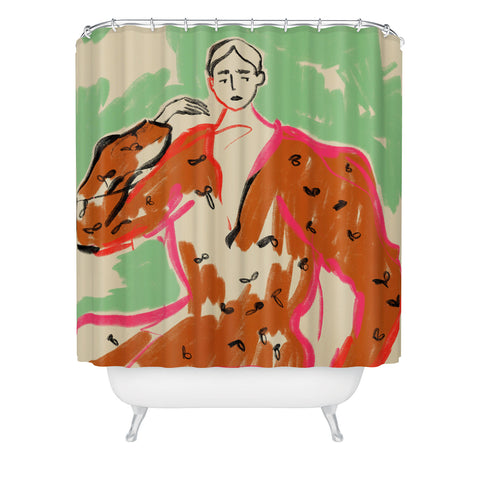 sandrapoliakov WOMAN IN A TERRACOTTA DRESS Shower Curtain