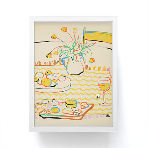 sandrapoliakov YELLOW TULIPS WINE AND CHEESE Framed Mini Art Print