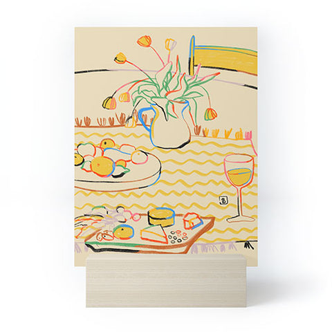 sandrapoliakov YELLOW TULIPS WINE AND CHEESE Mini Art Print
