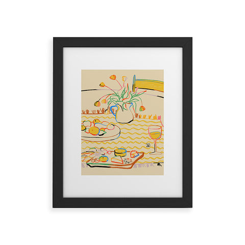 sandrapoliakov YELLOW TULIPS WINE AND CHEESE Framed Art Print