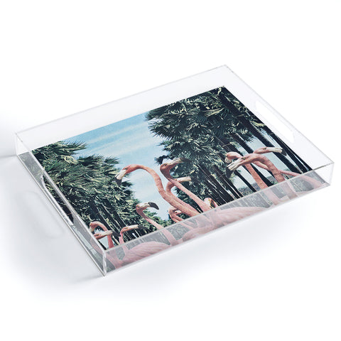 Sarah Eisenlohr Palm Trees Flamingos Acrylic Tray