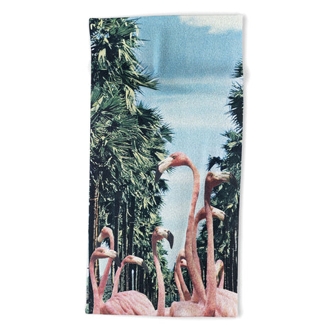 Sarah Eisenlohr Palm Trees Flamingos Beach Towel