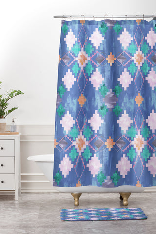 Schatzi Brown Andie Tribal Blue Shower Curtain And Mat