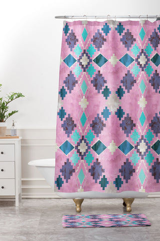 Schatzi Brown Andie Tribal Pink Shower Curtain And Mat