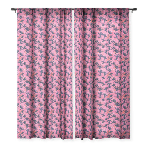 Schatzi Brown Bird of Paradise Hot Pink Sheer Window Curtain
