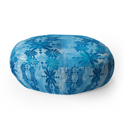 Schatzi Brown Boho Turquoise Flower Floor Pillow Round