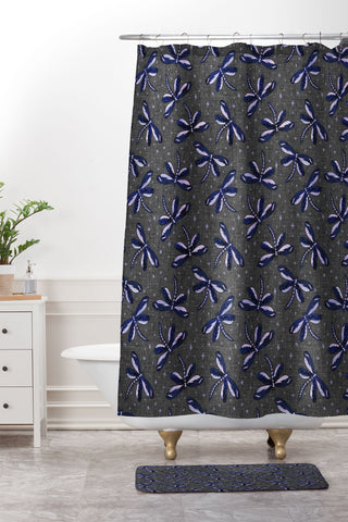 Schatzi Brown Dragonfly Gray Shower Curtain And Mat