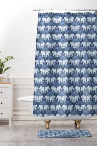 Schatzi Brown Elephant 1 Blue Shower Curtain And Mat