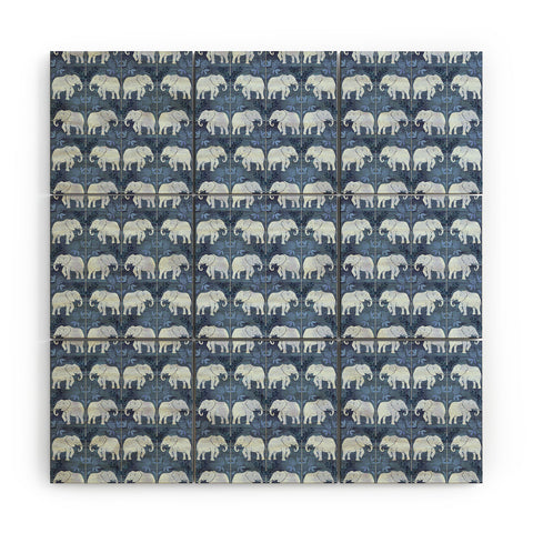 Schatzi Brown Elephant 1 Blue Wood Wall Mural