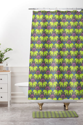 Schatzi Brown Elephant 1 Neon Shower Curtain And Mat