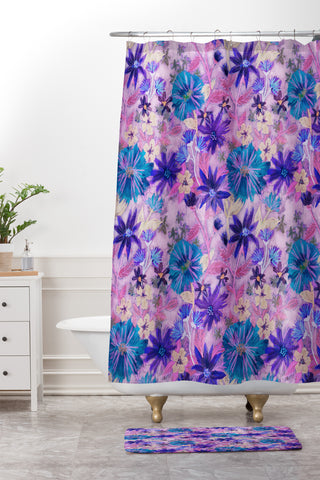 Schatzi Brown Elizabeth Floral Pink Shower Curtain And Mat