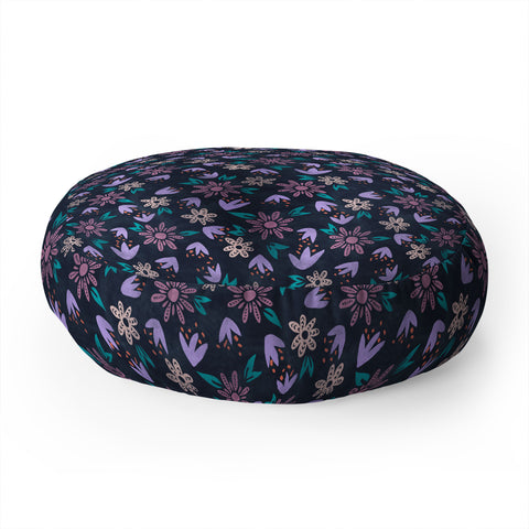 Schatzi Brown Erinn Floral Purple Floor Pillow Round