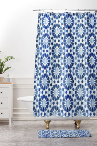 Schatzi Brown Farah Tile Blue Shower Curtain And Mat