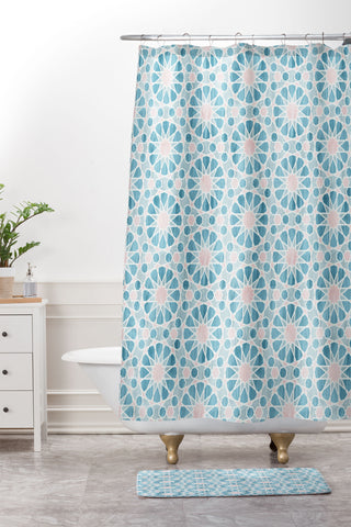 Schatzi Brown Farah Tile Pastel Shower Curtain And Mat