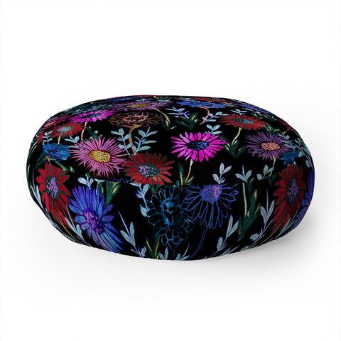 Schatzi Brown Gillian Floral Black Floor Pillow Round