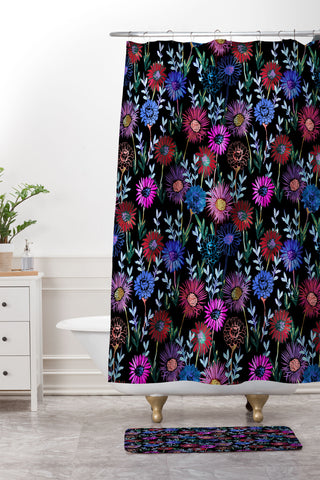 Schatzi Brown Gillian Floral Black Shower Curtain And Mat