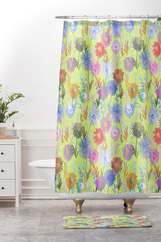 Schatzi Brown Gillian Floral Lime Shower Curtain And Mat
