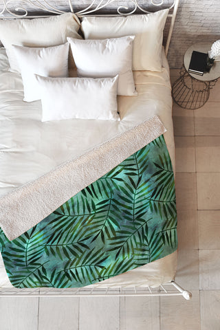 Schatzi Brown Goddess Palm Emerald Fleece Throw Blanket