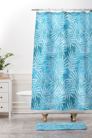 Schatzi Brown Goddess Palm Turquoise Shower Curtain And Mat
