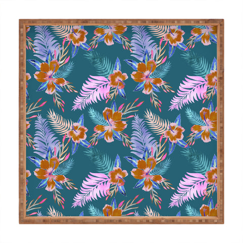 Schatzi Brown Hawaii Flower 2 Teal Square Tray
