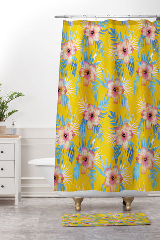 Schatzi Brown Honolua Tropic Yellow Shower Curtain And Mat