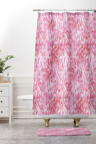 Schatzi Brown Hot Pink Zebra Shower Curtain And Mat