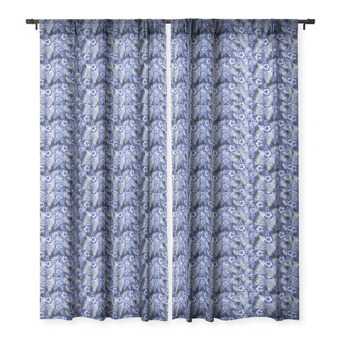 Schatzi Brown Hula Hibiscus Dark Blue Sheer Window Curtain