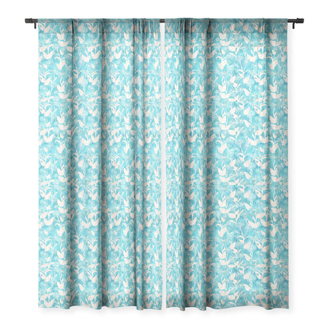 Schatzi Brown Justina Floral Turquoise Sheer Window Curtain