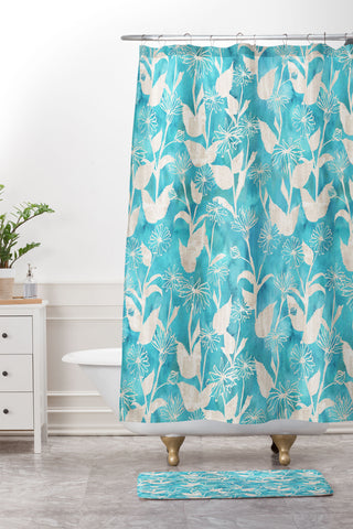Schatzi Brown Justina Floral Turquoise Shower Curtain And Mat