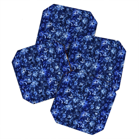Schatzi Brown Lovely Floral Dark Blue Coaster Set