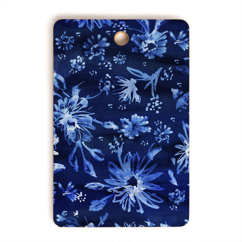 Schatzi Brown Lovely Floral Dark Blue Cutting Board Rectangle