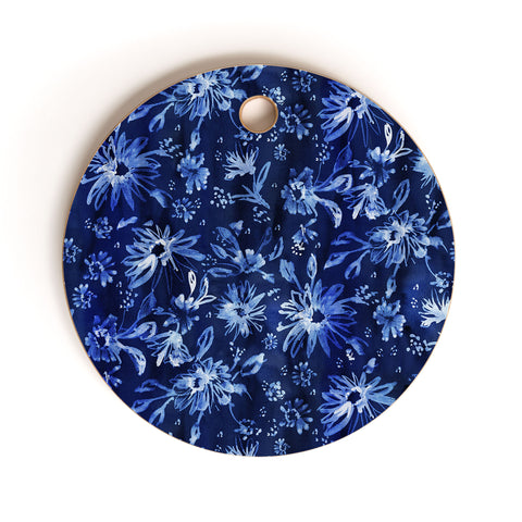 Schatzi Brown Lovely Floral Dark Blue Cutting Board Round