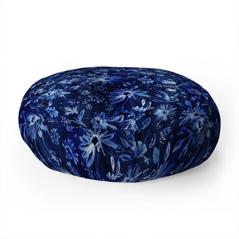 Schatzi Brown Lovely Floral Dark Blue Floor Pillow Round