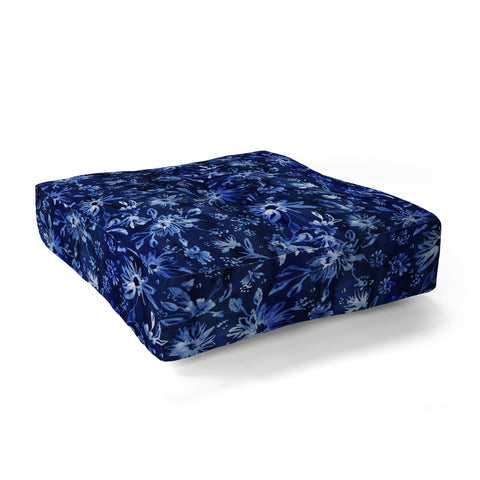 Schatzi Brown Lovely Floral Dark Blue Floor Pillow Square
