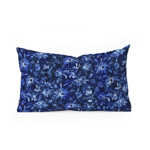 Schatzi Brown Lovely Floral Dark Blue Oblong Throw Pillow