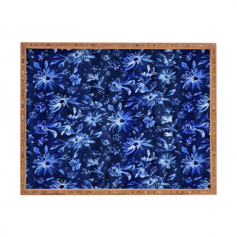 Schatzi Brown Lovely Floral Dark Blue Rectangular Tray