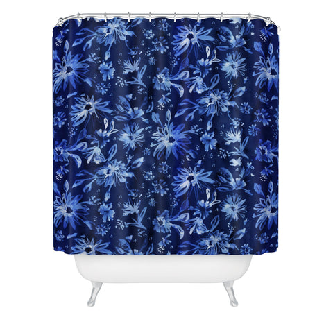 Schatzi Brown Lovely Floral Dark Blue Shower Curtain