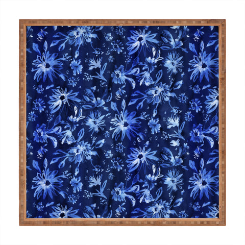 Schatzi Brown Lovely Floral Dark Blue Square Tray