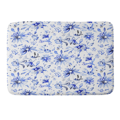 Schatzi Brown Lovely Floral White Blue Memory Foam Bath Mat