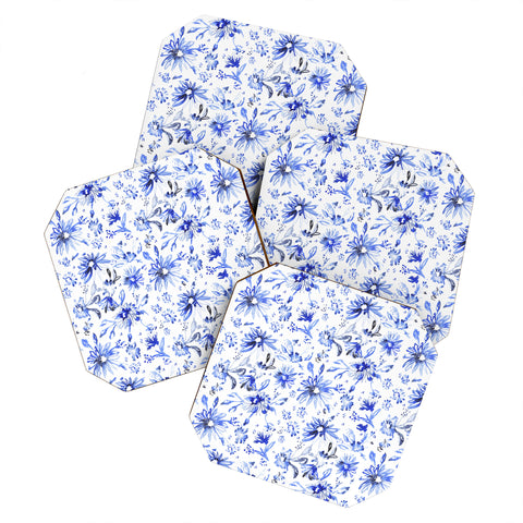 Schatzi Brown Lovely Floral White Blue Coaster Set