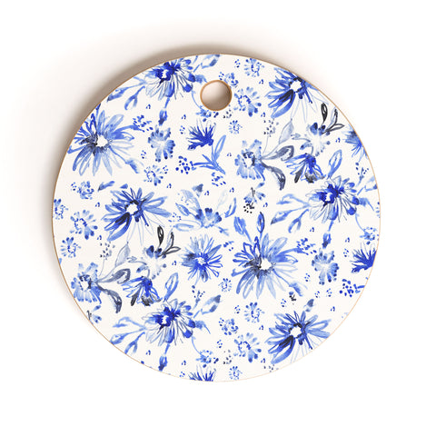Schatzi Brown Lovely Floral White Blue Cutting Board Round
