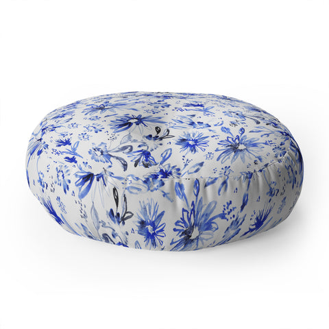 Schatzi Brown Lovely Floral White Blue Floor Pillow Round