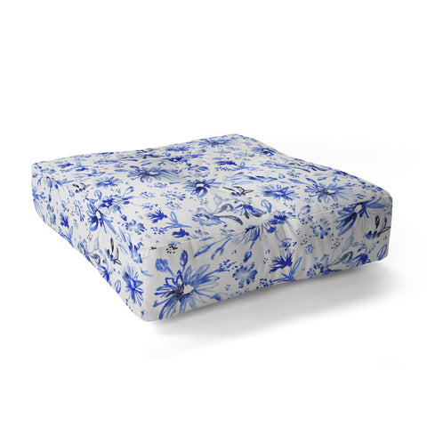Schatzi Brown Lovely Floral White Blue Floor Pillow Square