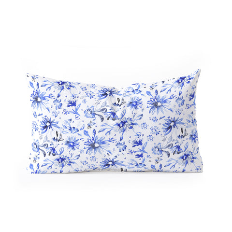 Schatzi Brown Lovely Floral White Blue Oblong Throw Pillow