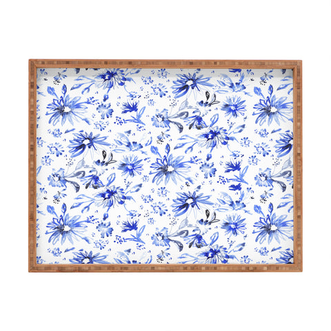 Schatzi Brown Lovely Floral White Blue Rectangular Tray