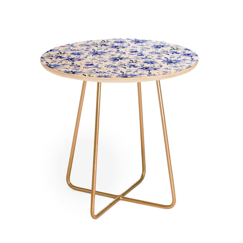 Schatzi Brown Lovely Floral White Blue Round Side Table