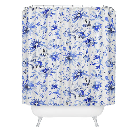 Schatzi Brown Lovely Floral White Blue Shower Curtain